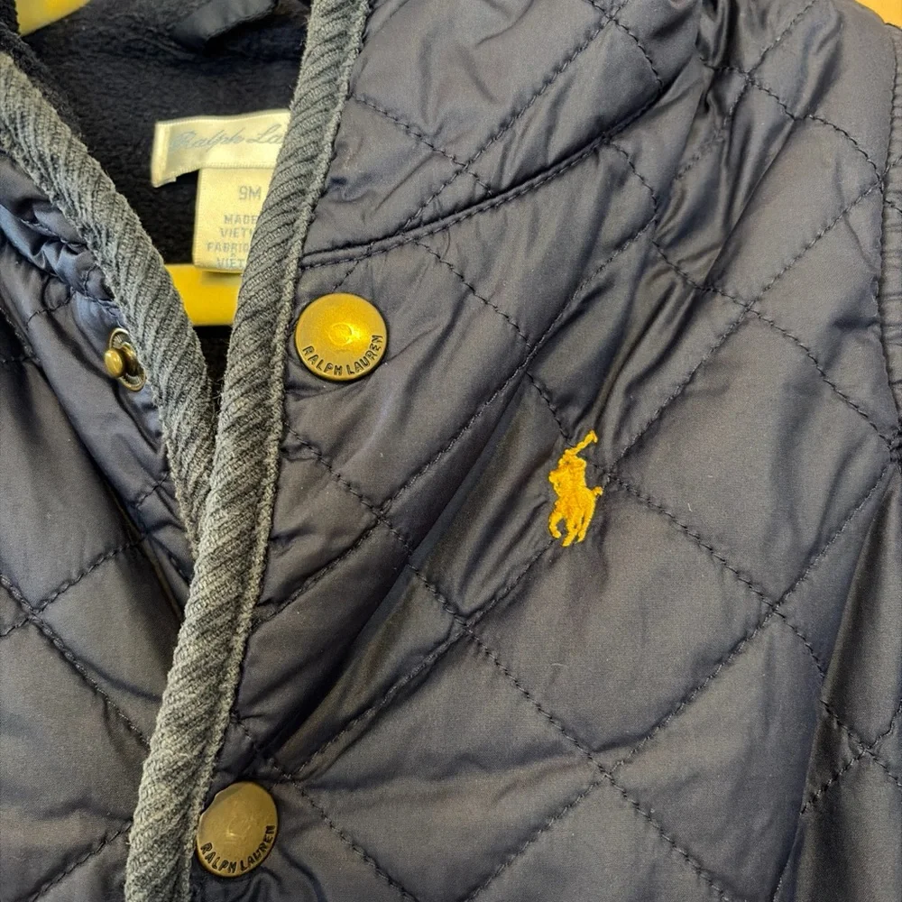 Ralph Lauren Baby Quilted Snowsuit 9M Navy Hooded One-Piece Bunting Unisex